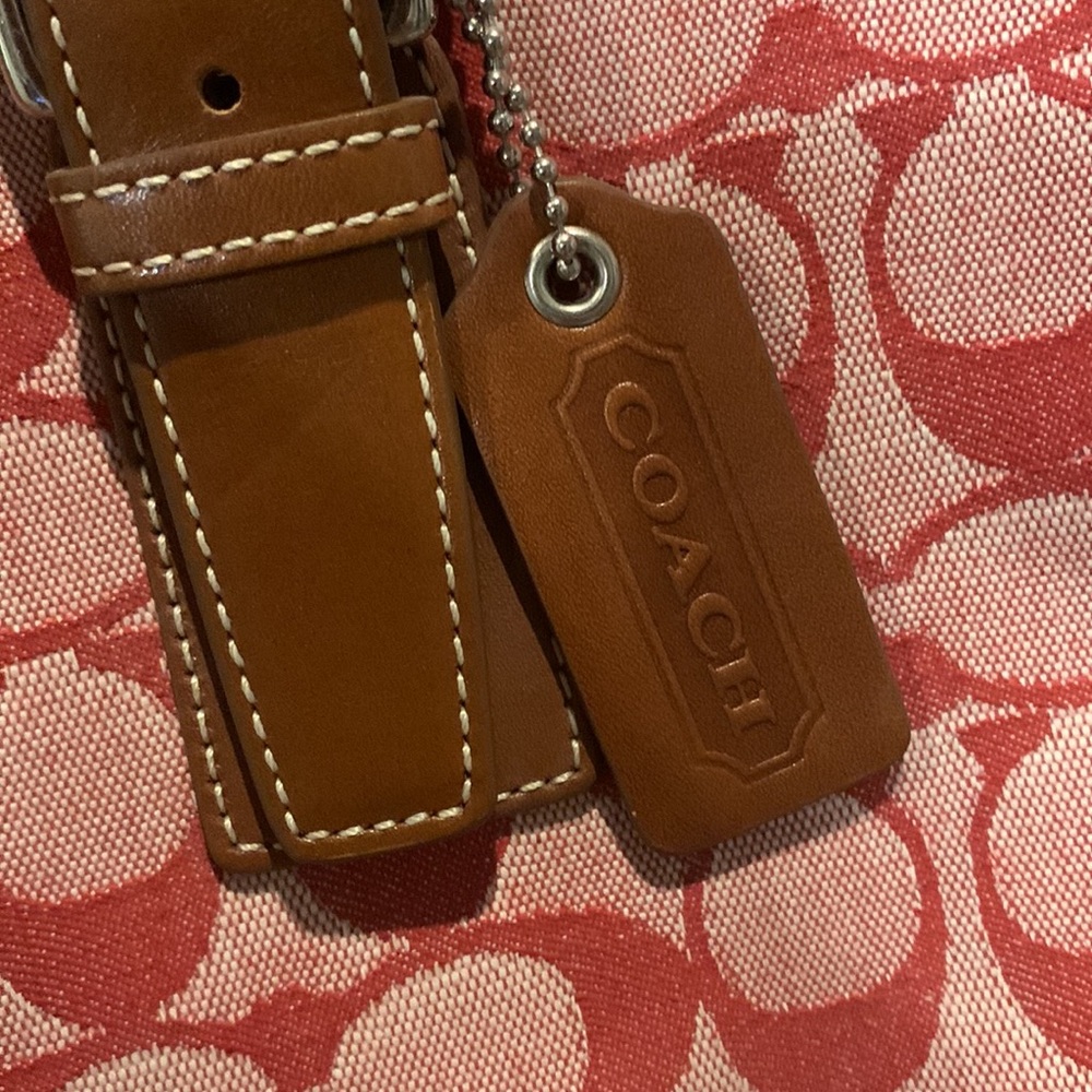 COACH New Vintage Shoulder Bag Signature Pink and Tan Tote with Dust Bag - Picture 6 of 14
